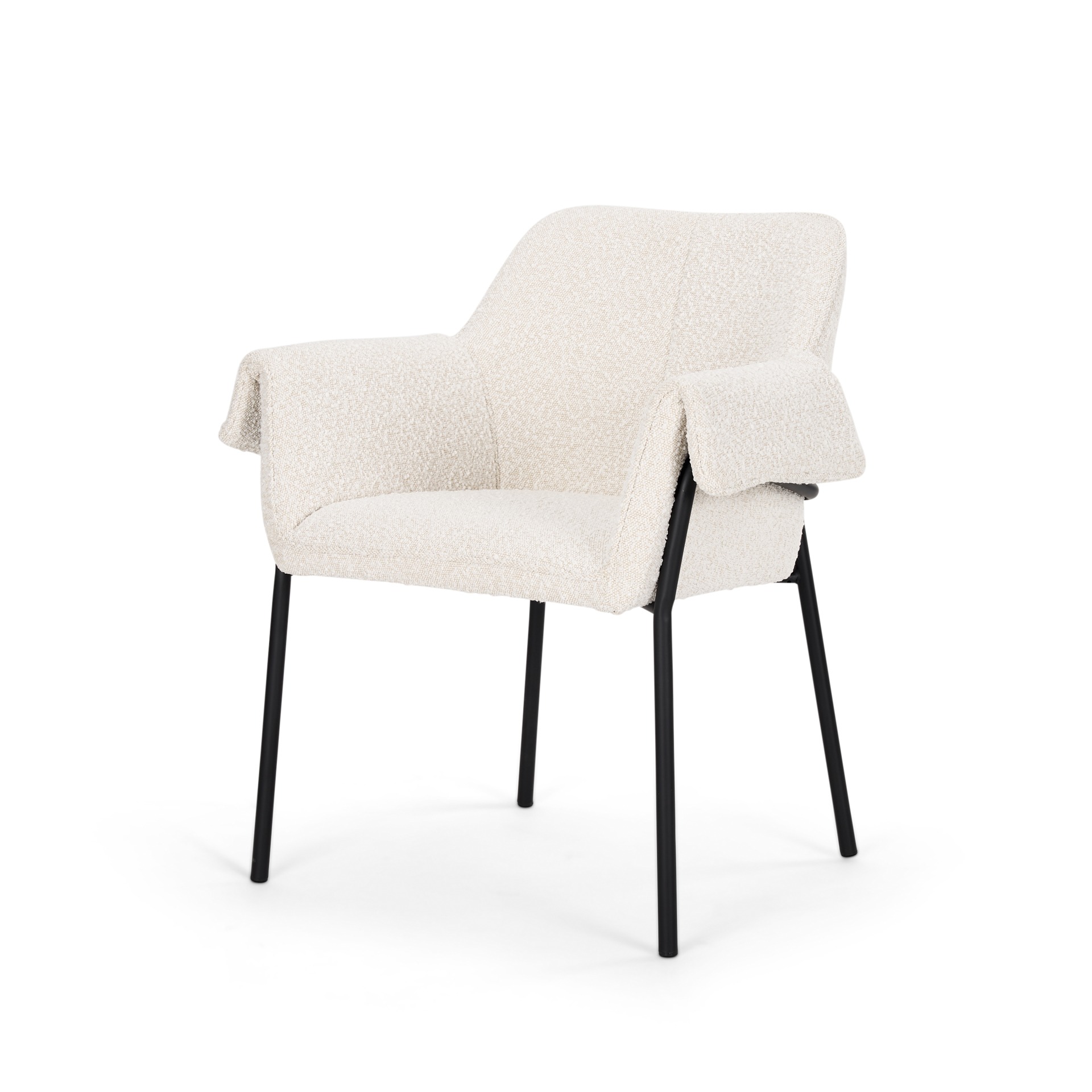 Brently Dining Chair w/ Cream Boucle Fabric & Matte Black Metal Legs ...